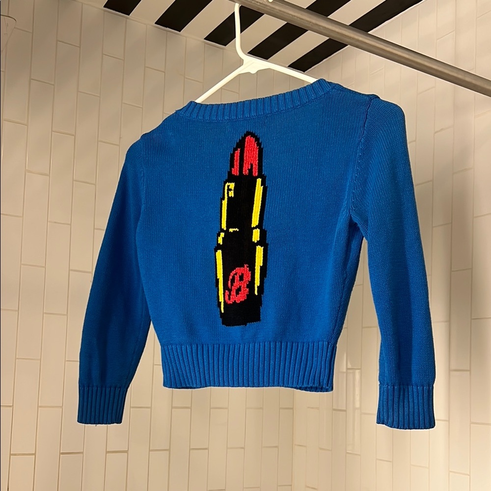Vintage Betsey Johnson Blue Lipstick Cropped Cardigan Sweater  (size M)